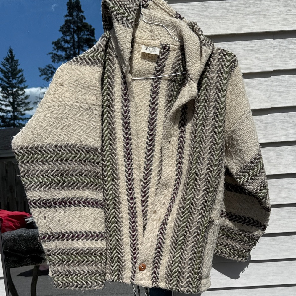 Men's Cream and Gray Hooded Sweater